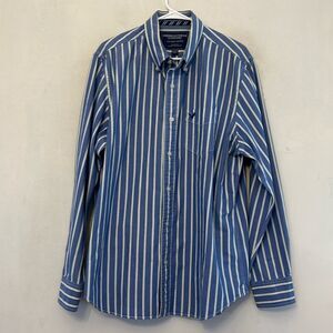 American Eagle Outfitters blue white striped button down shirt Size XL EUC